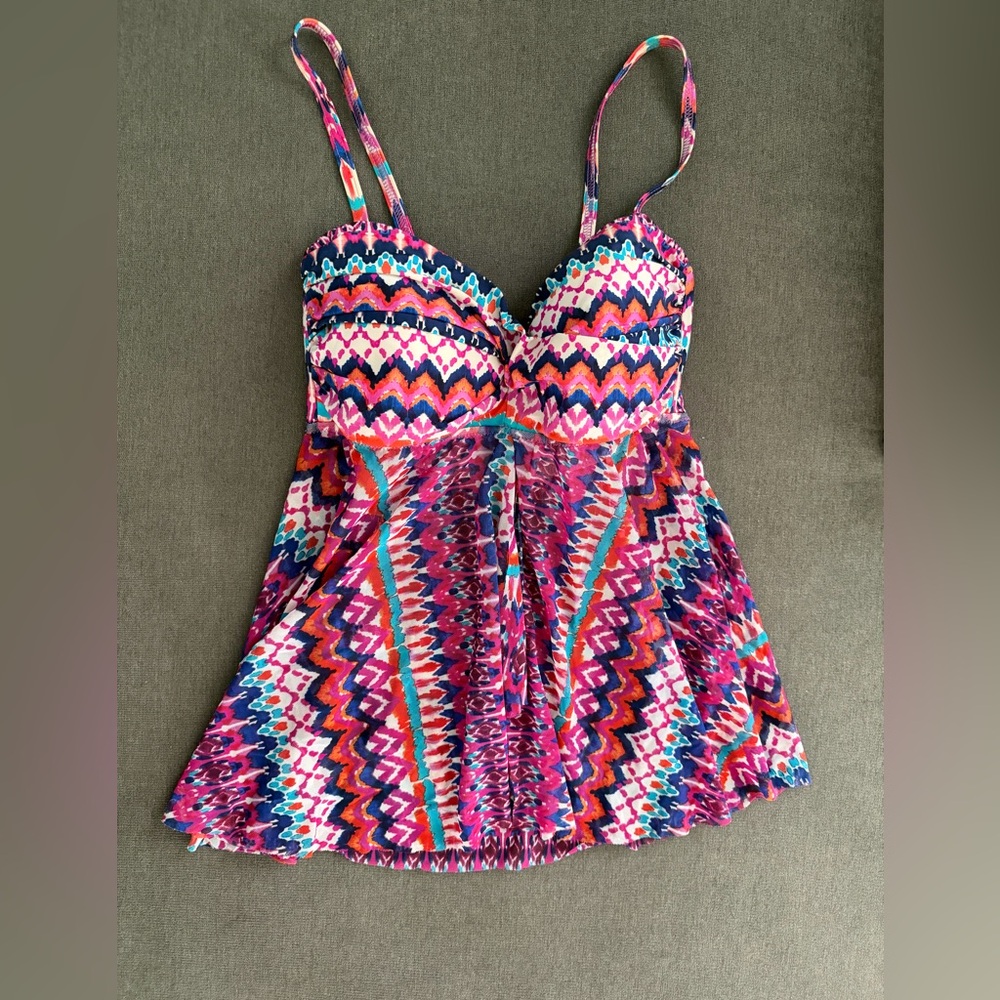 Swim Top with Colorful Zigzag Pattern